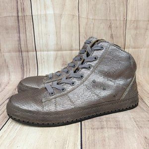 OTBT Round Trip High Top Sneaker Leather Snakeskin Metallic Gray Pewter